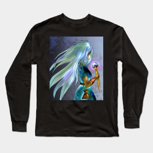 beautiful in blue elf sorcerer for dnd and anime fans Long Sleeve T-Shirt